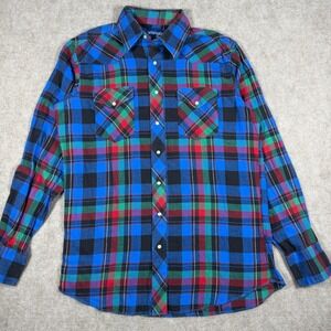 Vintage Wrangler Shirt Mens LT Tall Multicolor Plaid Flannel Western Pearl Snap